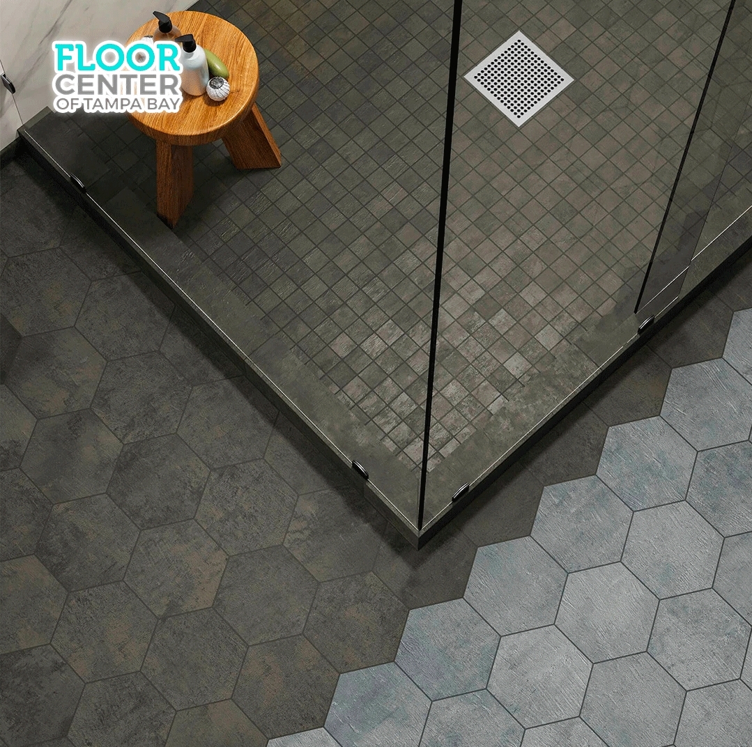 dark hexagon mosaic bathroom porcelain tile